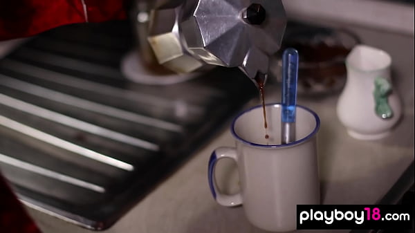 Petite small tits naked Spanish MILF Lorena B preparing her morning coffee
